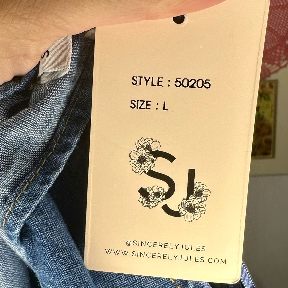 NWT Sincerely Jules Blue Jean Denim Button Down, Belted, & Wide Leg Jumpsuit L - Picture 8 of 13